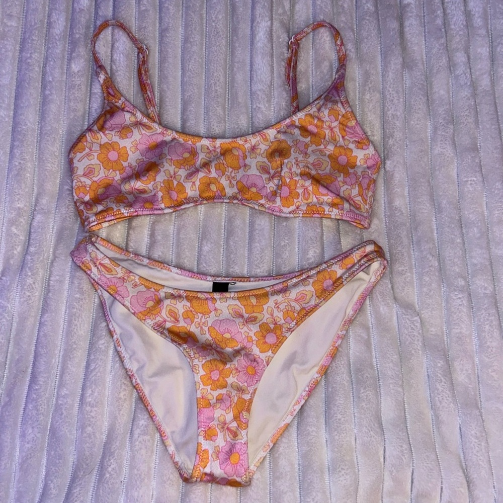 orange and pink triangl bikini set
